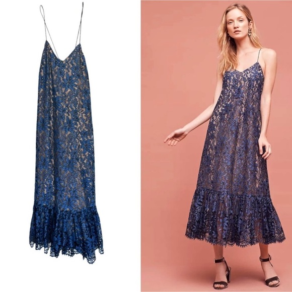 ANTHROPOLOGIE Moulinette Soeurs CELESTIAL LACE MAXI BLUE DRESS SZ 4 - Picture 13 of 16